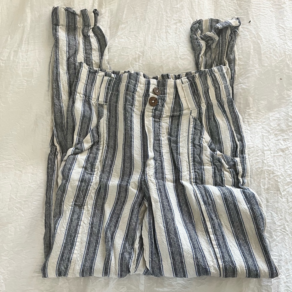 Sonoma Blue and White Tapered Linen Pants